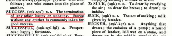 English dictionary says success means termination of any affair, and mentions good success
