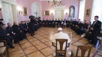 Francis with Jesuits in Krakow