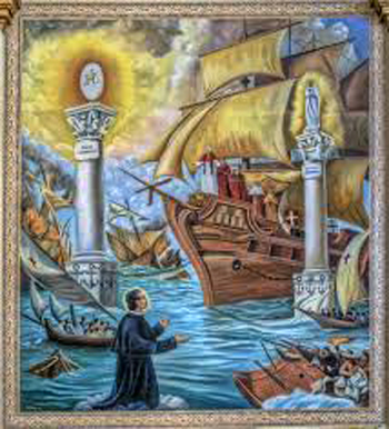 A painting of St. John Bosco's dream of the two columns