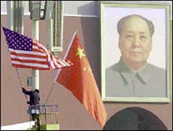 The U.S. flag is raised in Tiananmen Square as a sign of friendship