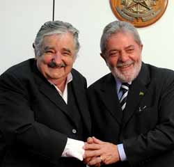 Ex-guerilla Jose Mujica with Lula