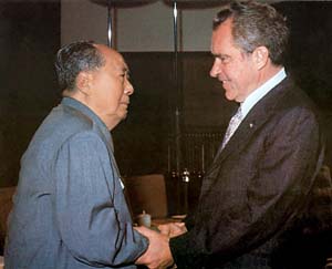 Nixon shaking hands with Chinese communist leader