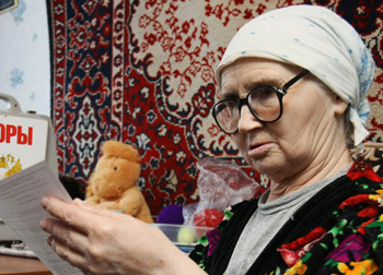 A Russian casting her ballot