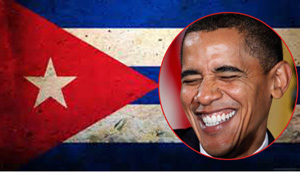 President Obama's face over the Cuban flag