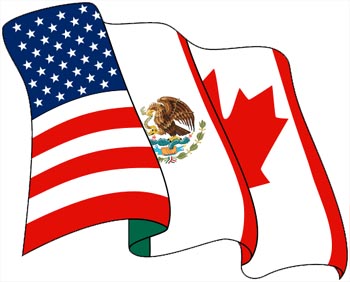 The US, Mexican, and Canadian flags
