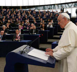 Pope Francis speaking at the European Union