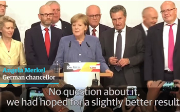 Merkel announcing disappointment in the 2017 election results