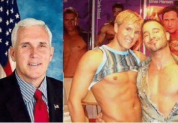 current photo of Mike Pence alongside alleged homosexual pose of younger pence