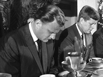 Kennedy praying with heretical Billy Graham