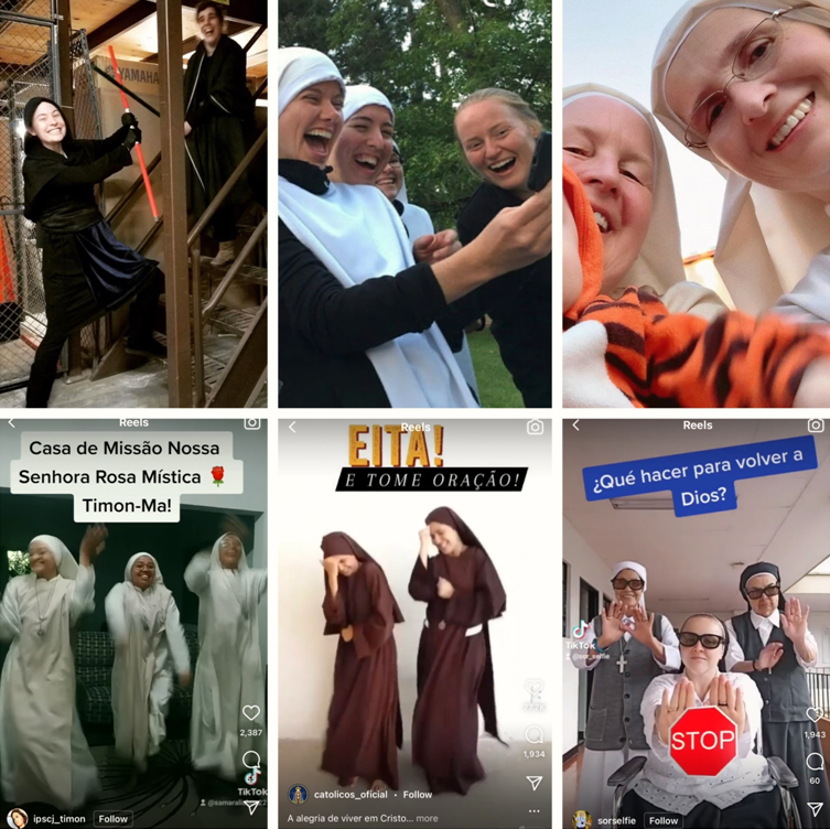 Media nuns striking ridiculous poses