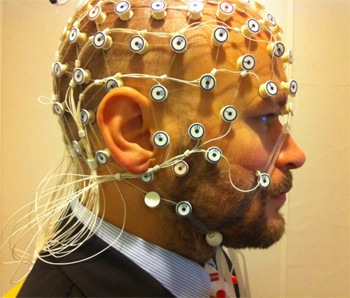 man with brain scanning diodes