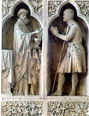 Melchisedech offers the Host to Abraham dressed as a knight
