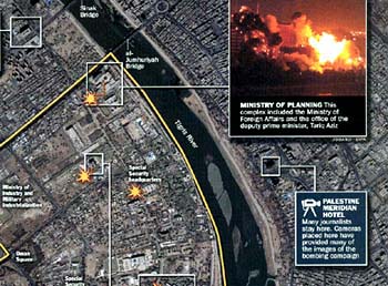 A map showing the locations of US air strikes