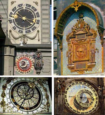 Clocks in Bern Paris Lyon Prague