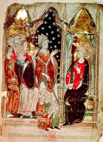 Edward I confers with monks and bishops