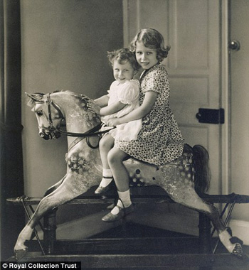 princess Elizabeth and ann on rocking horse