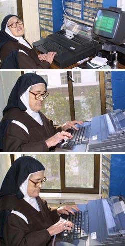 Sister Lucy at the computer