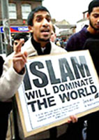 A man carrying a Muslim supremacy sign