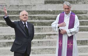 Bishop Roland Letleron and Pierre Berge at Yves St. Laurent's funeral