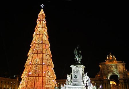 The largest Christmas tree in Europe in Praca do Comercio, Lisbon, Portugal