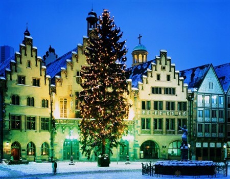 A giant Christmas tree in Frankfurt, Germany