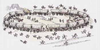 An image of circled wagons