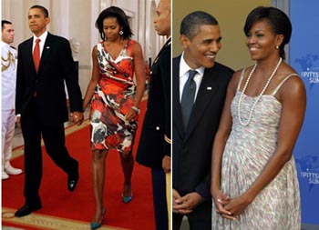 Michelle Obama in two different dresses