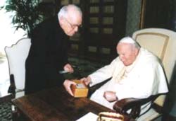 The Pope giving the Cornerstone of St. Peter's tomb to Msgr.  Luciano