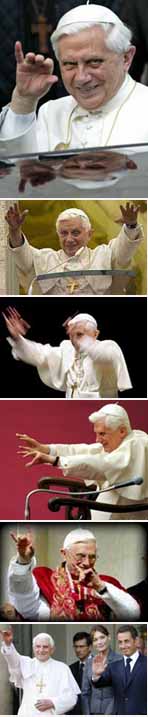 Ratzinger makes satanic symbols with his fingers