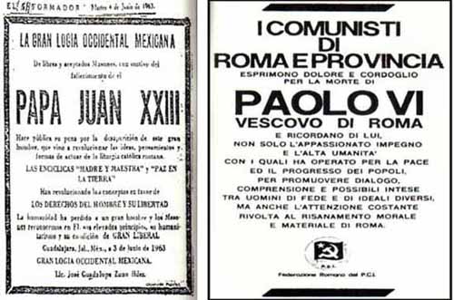 Masonic posters mourning the death of Pope John Paul XXIII and Paul VI
