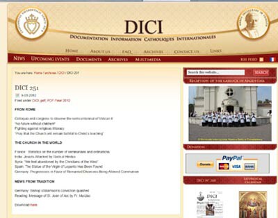 Screenshot of the DICI website showing the Vatican II commemoration