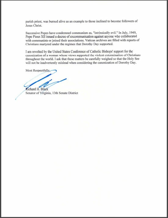 page 2 of the document from senator Black to Pope Benedict