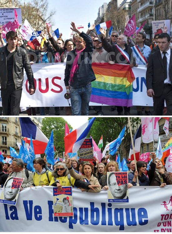 rainbow toting anti gay protest in Paris