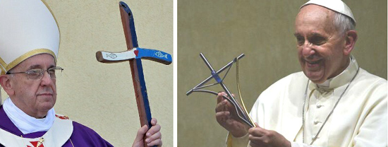 photographs of Bergoglio holding crosses