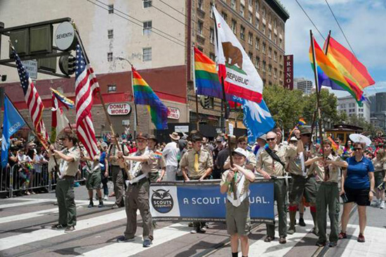 a gay pride parade of boyscouts