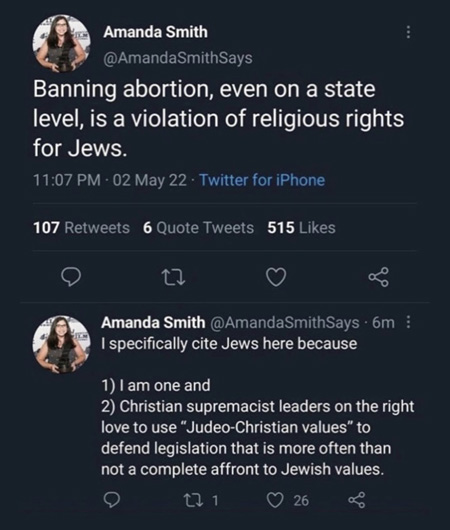 Amanda Smith: banning abortion violates Jewish religious rights