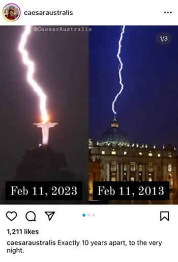 Lightning strikes Christ statue and Vatican