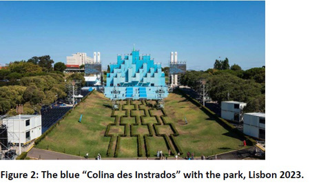 The blue Colina des Instrados with the park