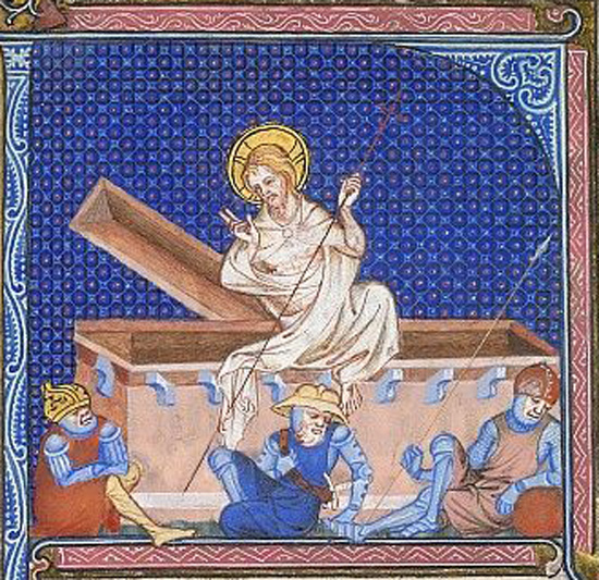 A medieval illumination of Christ's resurrection on Easter
