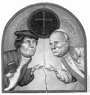 John Paul II with Luther - cartoon
