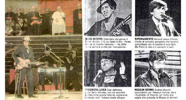Bob Dylan and other rock singers performing for the Pope