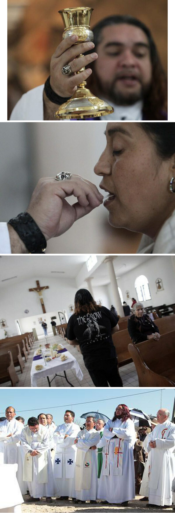 Pictures of Fr. Adolfo Huerta Aleman showing his satanic ring, t-shirts, and with the Bishop Raul vera Lopez