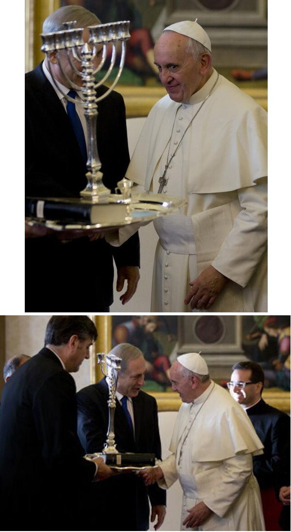 Pope Francis receives menorah -2