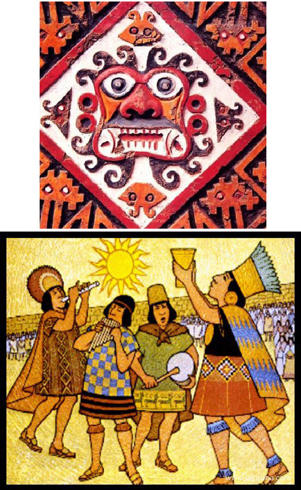 Image of the pagan deity Tata Inti and Incan priests