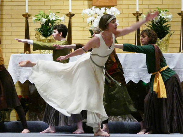 women doing a Liturgical dance in Seattle St. Patrick's Church