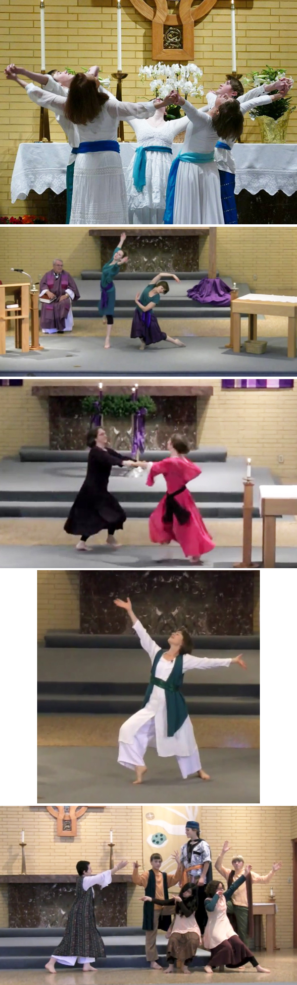 collage of Women doing liturgical dance on the altar in the St. Patricks Church