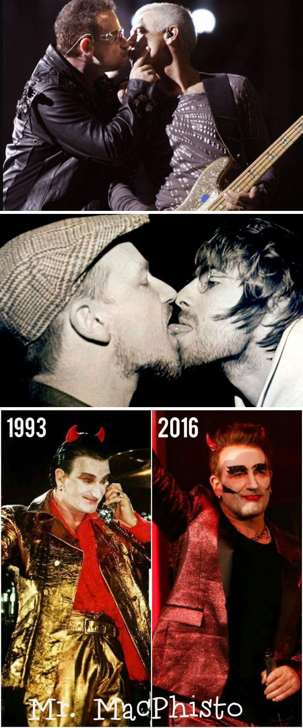 Photo montage showing Bono in homosexual activity and dressed up in a devil costume