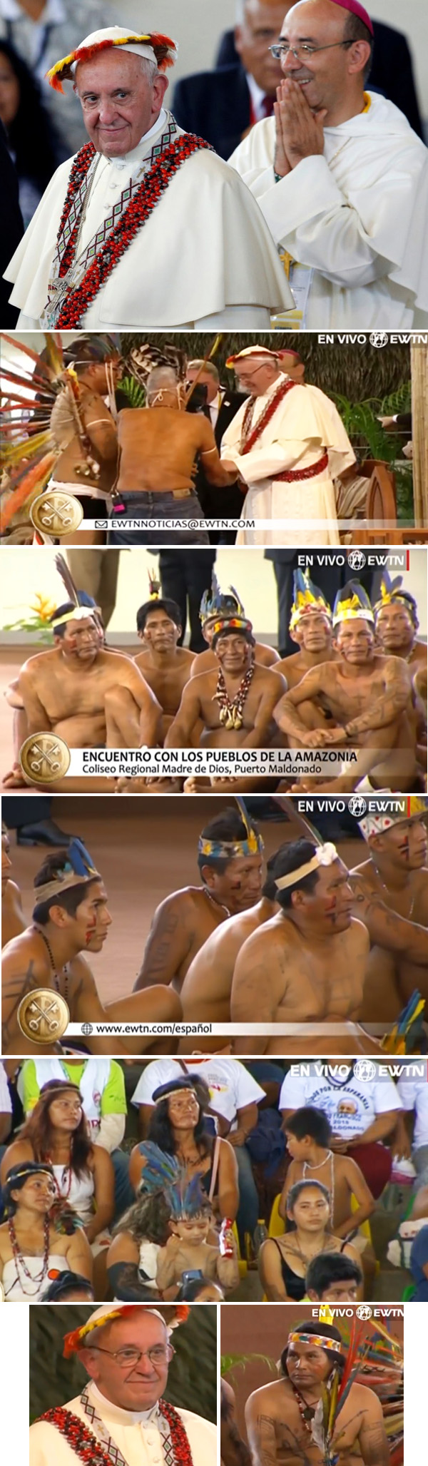 Photo montage showing the half nude native americans at the Pope's visit to Peru