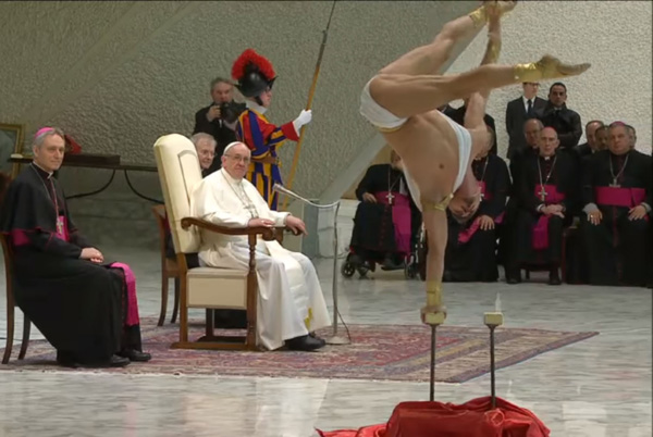 Francis admires an acrobatic doing homo-erotic contortions