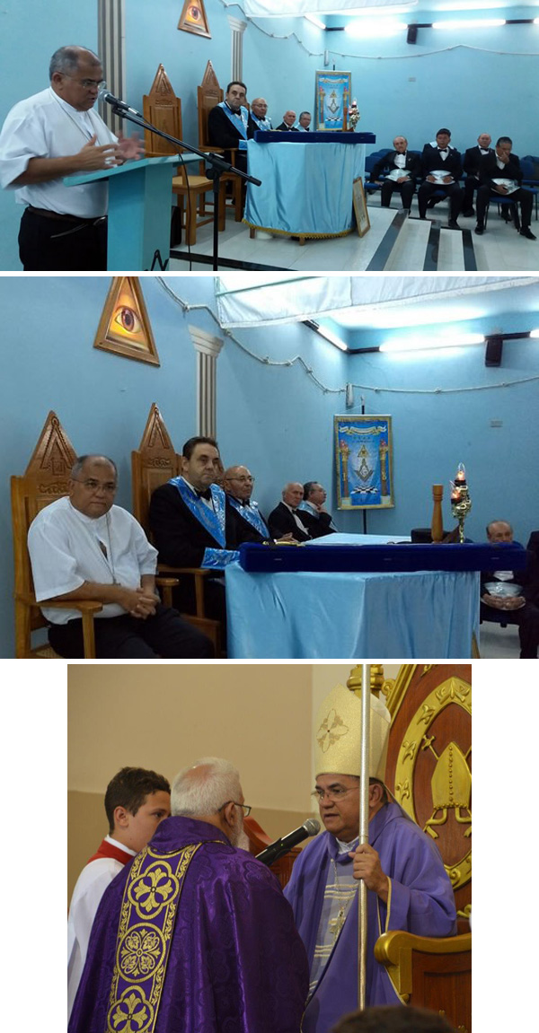 Photographs of the Bishop of Crato speaking to freemasons